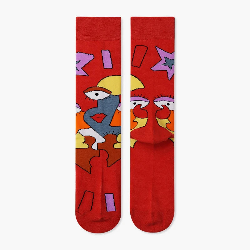 Women’s Rabbit Sketch Crew Socks – Moisture-Absorbing Cotton-Blend Winter Socks