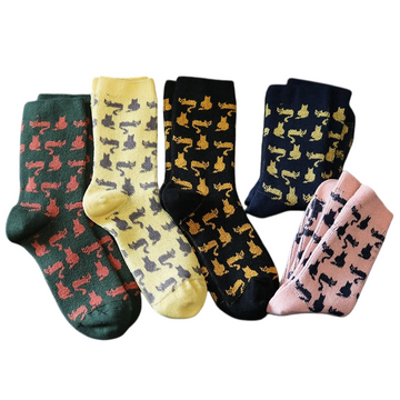 Women’s Folk Floral Animal Crew Socks – Thick Chunky-Knit Winter Socks