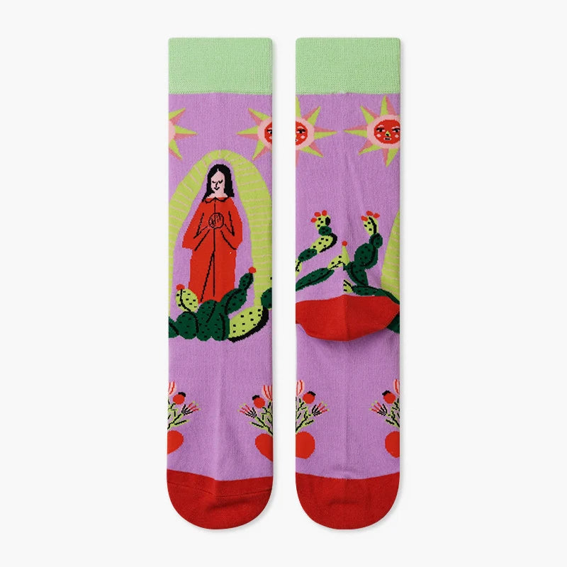 Women’s Rabbit Sketch Crew Socks – Moisture-Absorbing Cotton-Blend Winter Socks