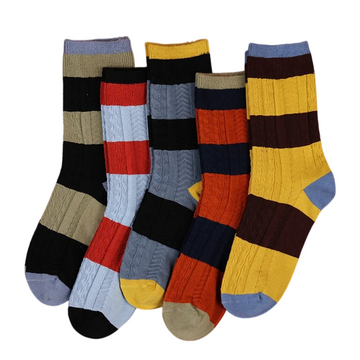 Men’s Contrast-Stripe Mid-Calf Socks – Moisture-Absorbing Knit Casual Socks