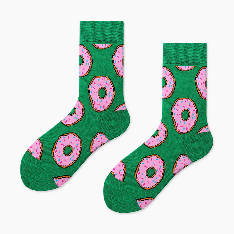 Unisex Donut Dessert Crew Socks – Playful Autumn Winter Couple Socks