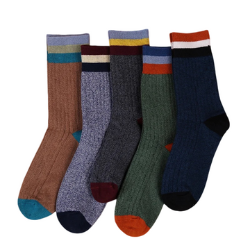 Men’s Striped Colorblock Crew Socks – Warm Cotton-Blend Cold-Weather Socks