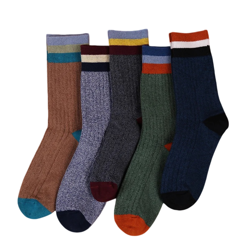 Men’s Striped Colorblock Crew Socks – Warm Cotton-Blend Cold-Weather Socks