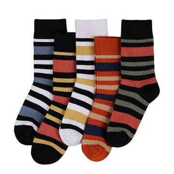 Men’s Retro Block-Stripe Long Socks – Cozy Winter Cotton-Blend Everyday Socks
