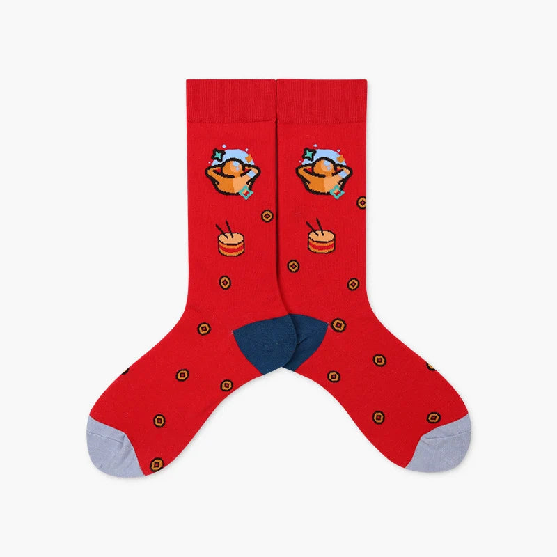 Adults’ and Kids’ Zodiac Bull Mid-Calf Socks – Festive Parent-Child Winter Socks