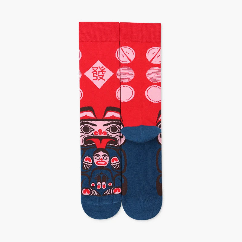 Family Matching Red Ox Long Socks – Chinese New Year Cotton-Blend Crew Socks