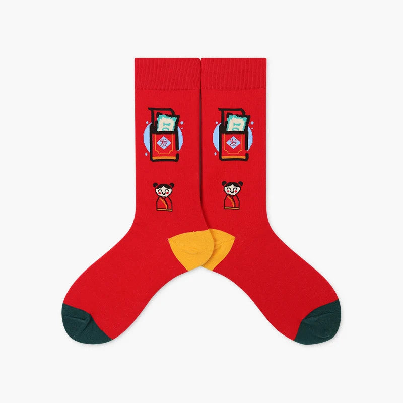 Adults’ and Kids’ Zodiac Bull Mid-Calf Socks – Festive Parent-Child Winter Socks