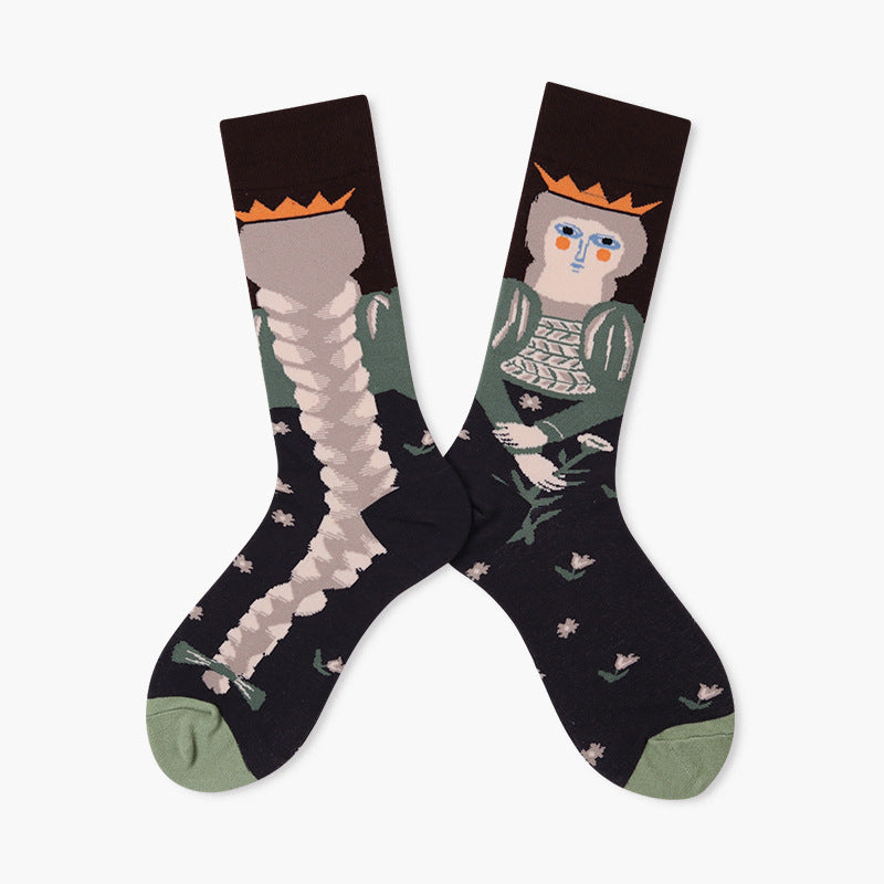 Unisex Abstract Portrait Jacquard Crew Socks – French-Inspired Matching Couple Socks