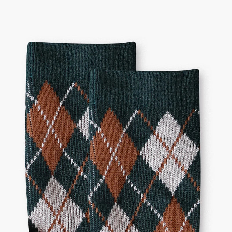 Unisex Cozy Argyle Mid-Calf Socks – Warm Cotton-Blend Matching Winter Socks