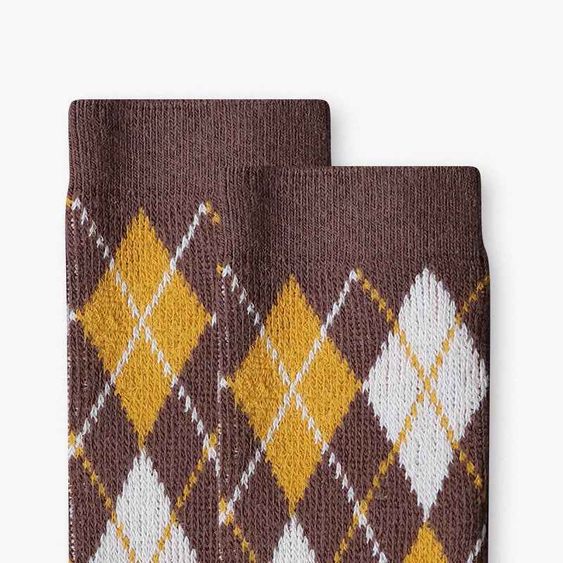 Unisex Heritage Diamond-Knit Crew Socks – Thick Moisture-Absorbing Couple Socks