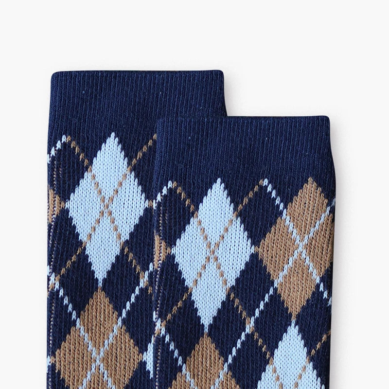 Unisex Cozy Argyle Mid-Calf Socks – Warm Cotton-Blend Matching Winter Socks