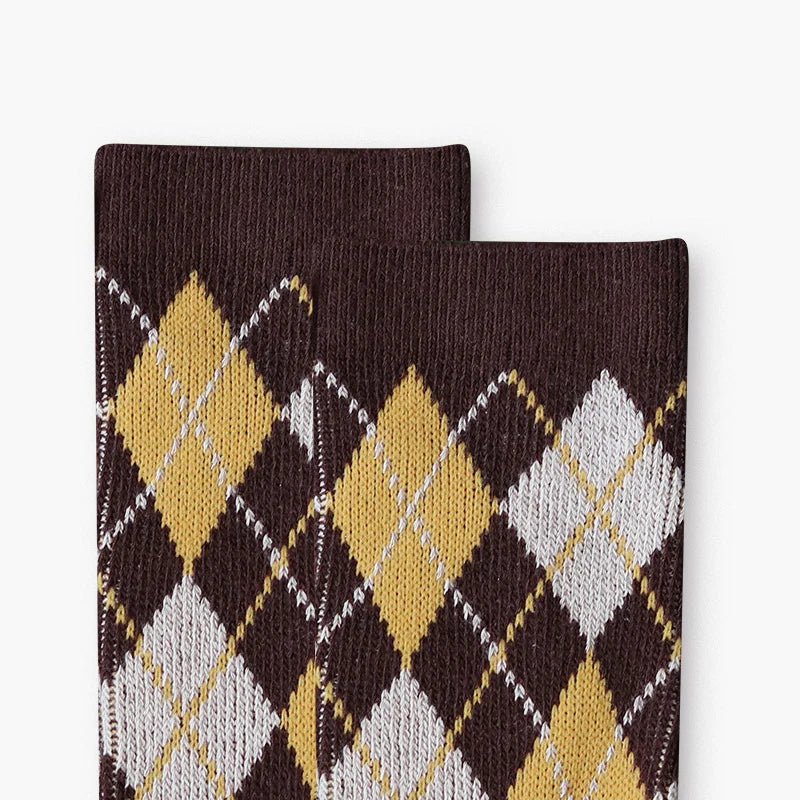 Unisex Cozy Argyle Mid-Calf Socks – Warm Cotton-Blend Matching Winter Socks