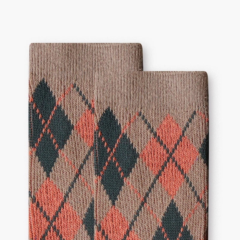 Unisex Cozy Argyle Mid-Calf Socks – Warm Cotton-Blend Matching Winter Socks