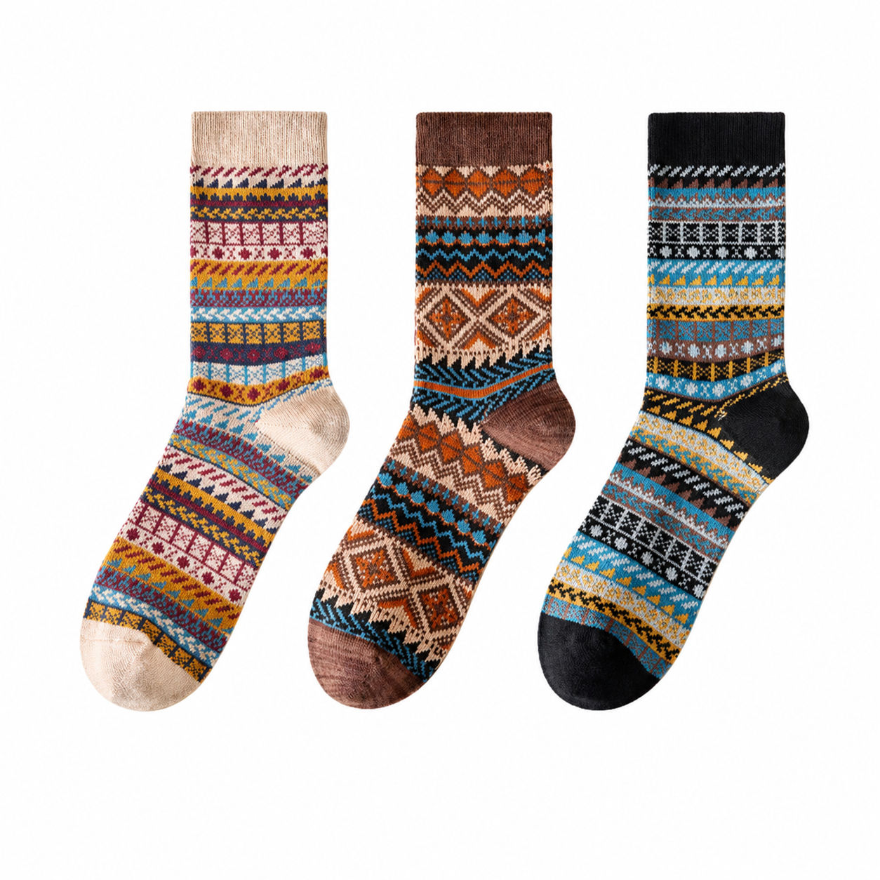 Unisex Vintage Folk Crew Socks – Moisture-Absorbing Cotton-Blend Spring Summer Socks