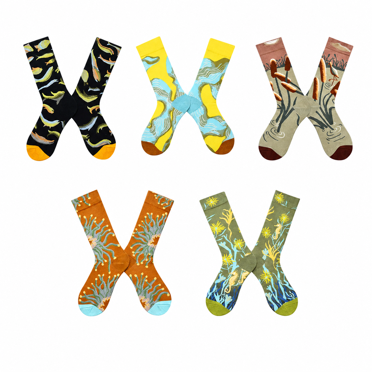 Women’s Pressed Leaf Long Crew Socks – Elegant Nature-Themed Winter Socks