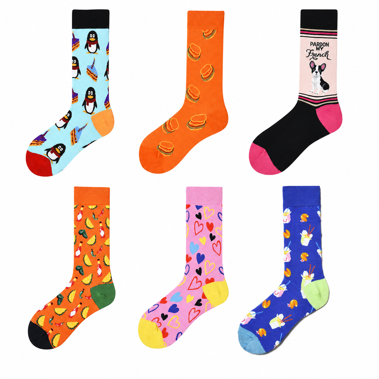 Women’s Cartoon Burger Crew Socks – Cute Nordic-Inspired Food Socks