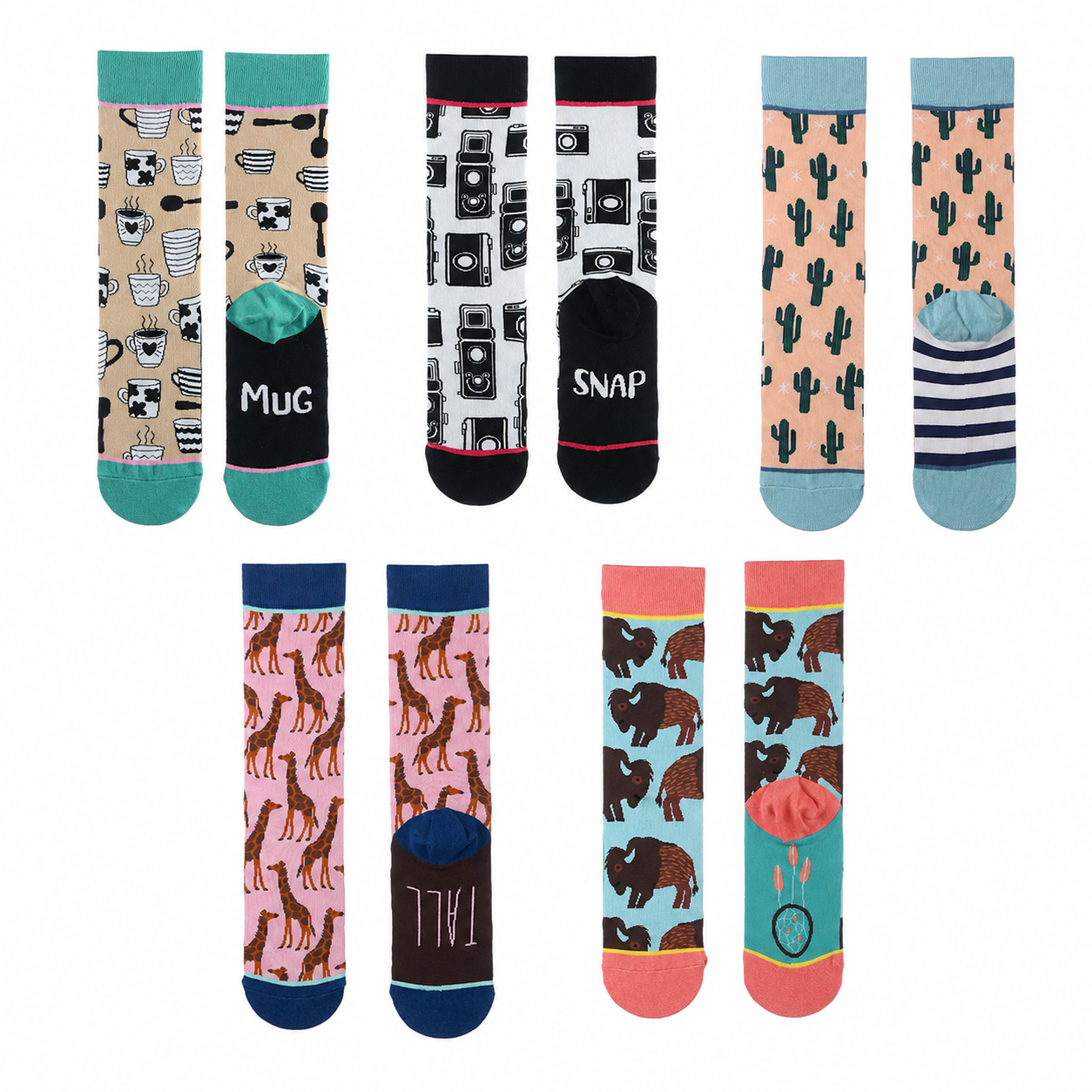 Women’s Cactus Graffiti Long Crew Socks – Botanical Cotton-Blend Fall Winter Socks