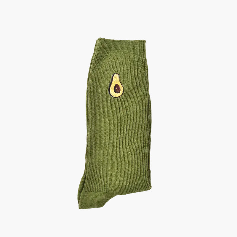 Women’s Embroidered Fruit Slouch Crew Socks – Japanese-Inspired Vintage Cotton-Blend Socks