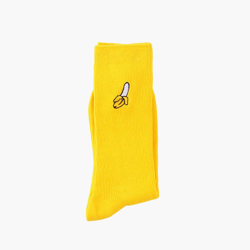 Women’s Embroidered Fruit Slouch Crew Socks – Japanese-Inspired Vintage Cotton-Blend Socks