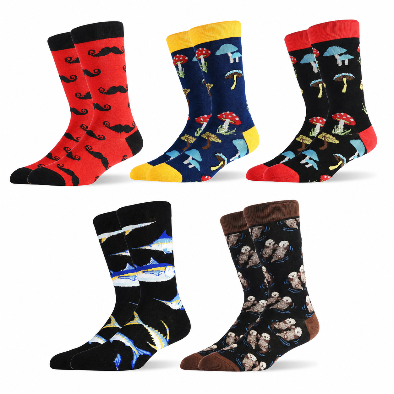Men’s Mustache Sea Creature Long Socks – Fun Cold Weather Crew Socks