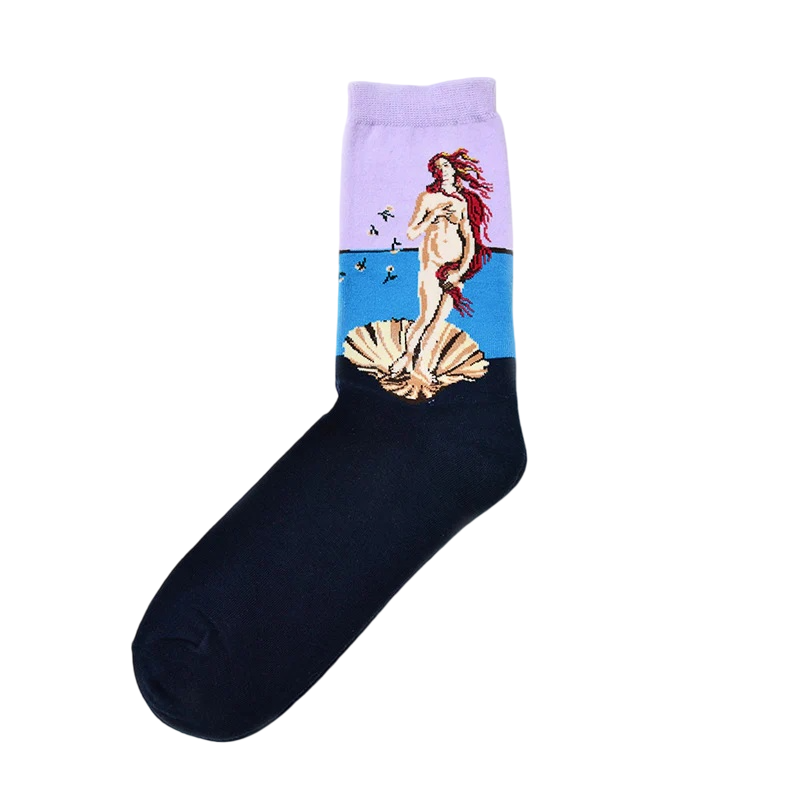 Men’s Classic Oil Painting Crew Socks – Vintage Art-Inspired Fall Winter Socks