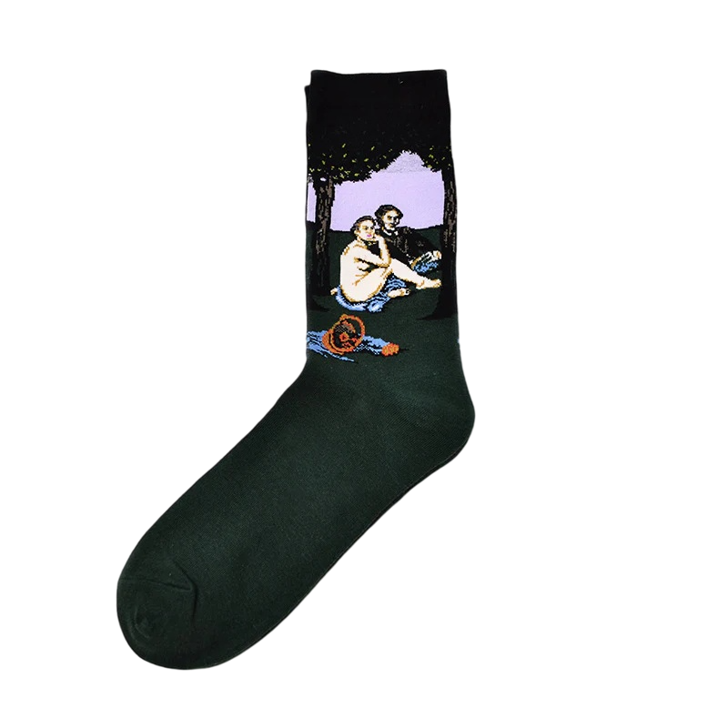 Men’s Classic Oil Painting Crew Socks – Vintage Art-Inspired Fall Winter Socks