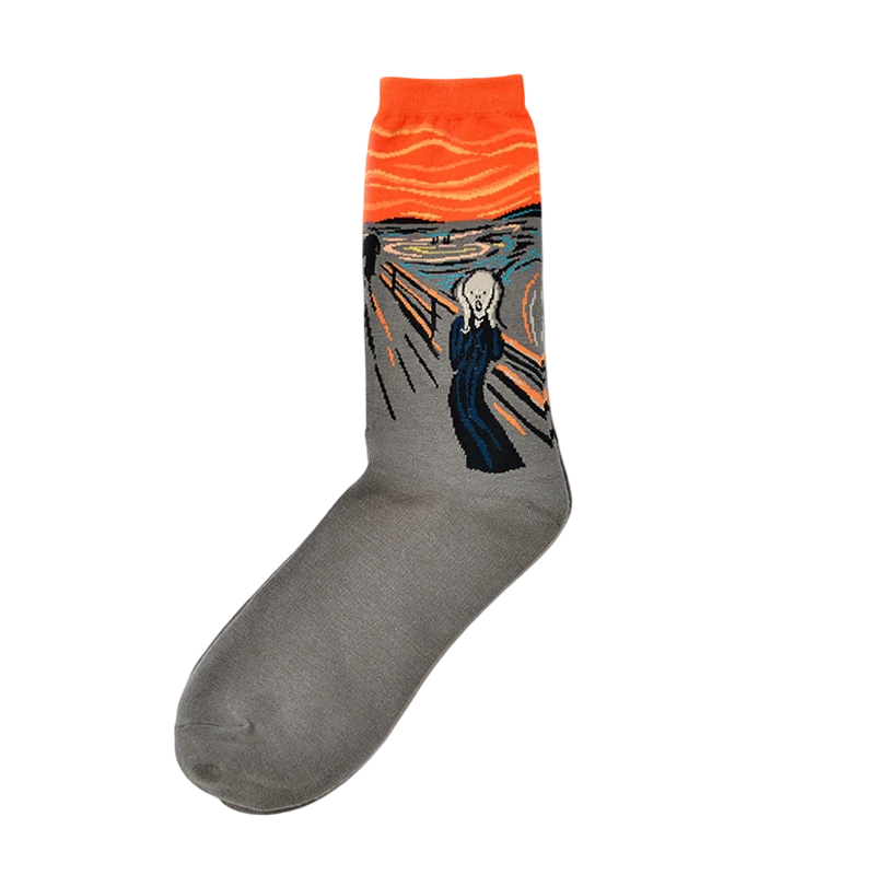 Men’s Classic Oil Painting Crew Socks – Vintage Art-Inspired Fall Winter Socks