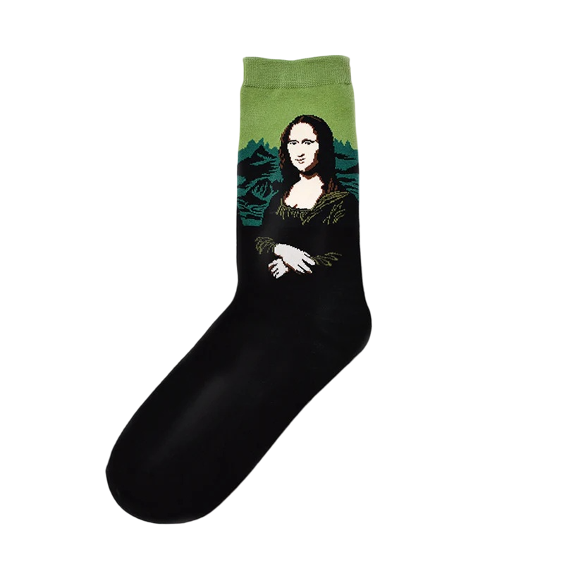 Men’s Classic Oil Painting Crew Socks – Vintage Art-Inspired Fall Winter Socks