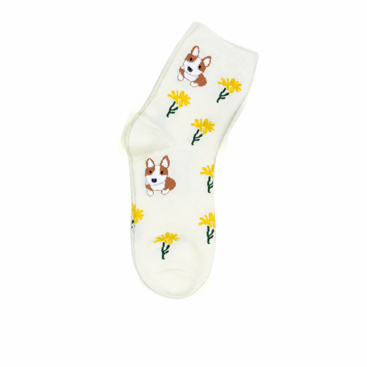 Women’s Puppy & Blossom Crew Socks – Korean Preppy Cotton Socks for Fall Winter