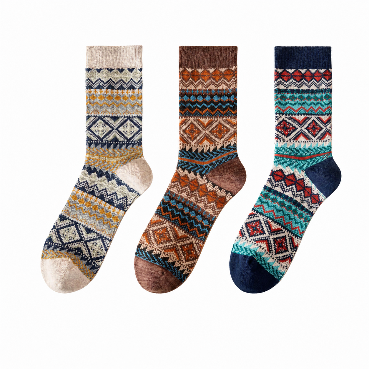 Unisex Vintage Folk Crew Socks – Moisture-Absorbing Cotton-Blend Spring Summer Socks