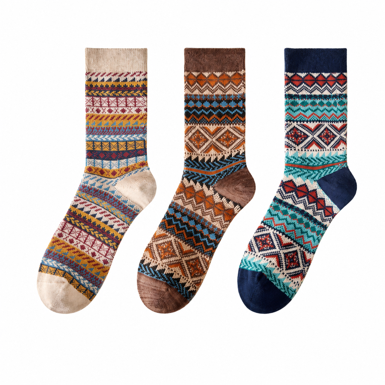 Unisex Vintage Folk Crew Socks – Moisture-Absorbing Cotton-Blend Spring Summer Socks