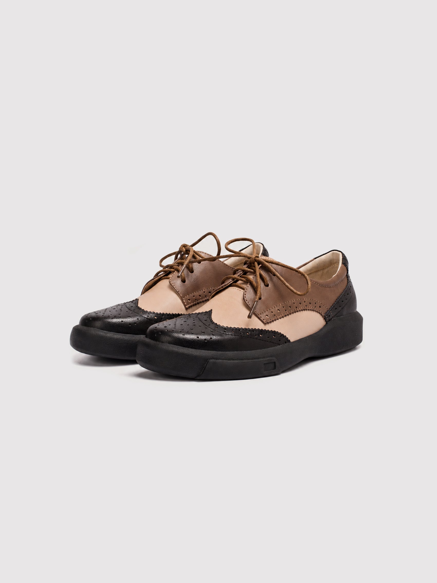 Dandy Block Brown & Black Leather Brogue Oxford Shoes