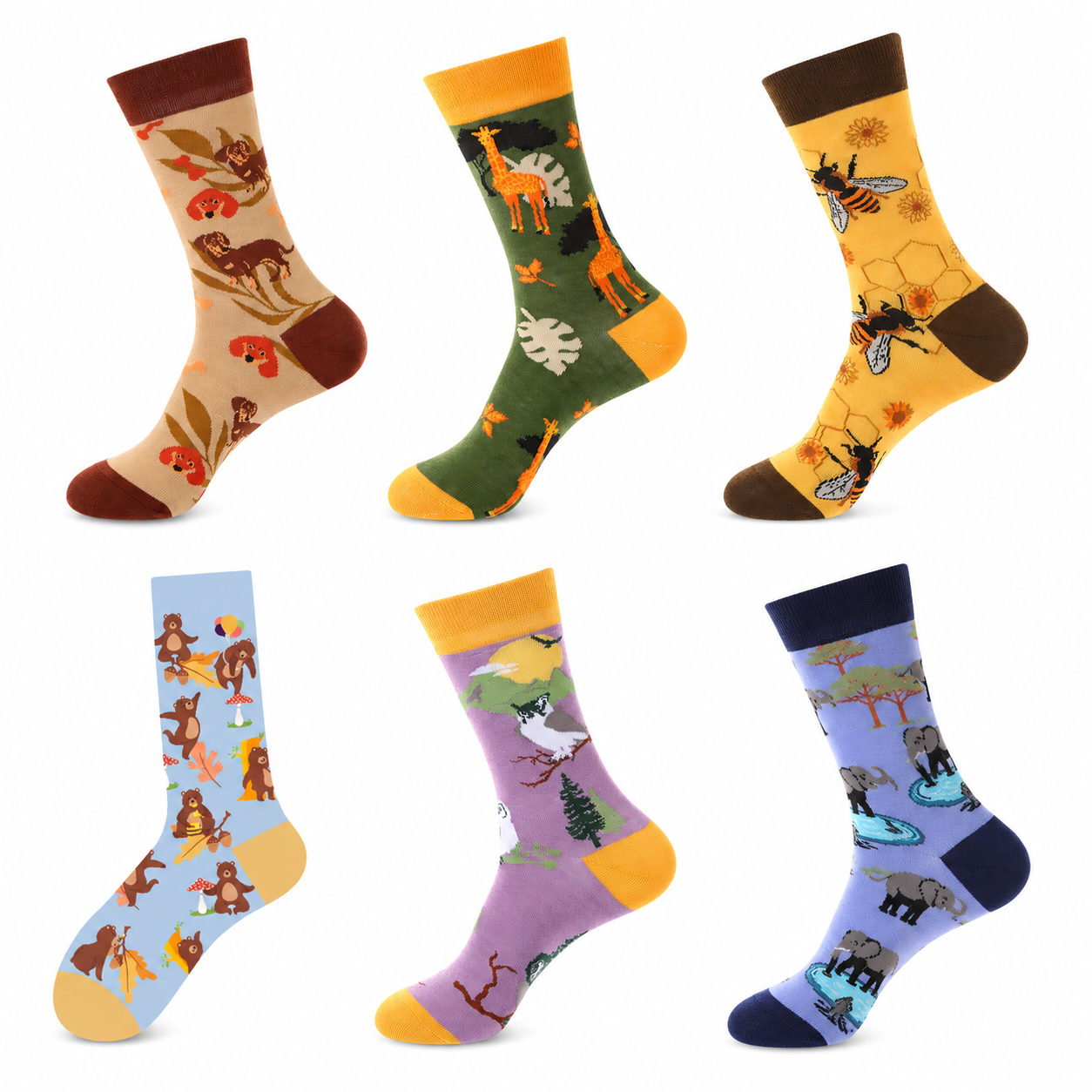 Unisex Wildlife Graphic Crew Socks – Streetwear Cotton Socks for Fall Winter