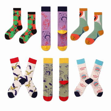 Women’s Line Art Face Long Socks – Contemporary Fashion Matching Socks