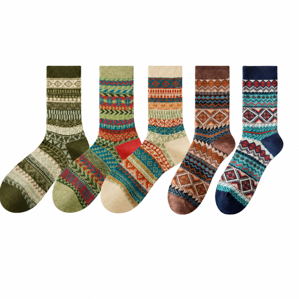 Unisex Vintage Folk Crew Socks – Moisture-Absorbing Cotton-Blend Spring Summer Socks