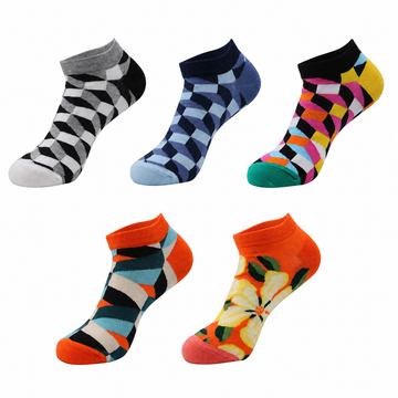 Unisex Playful Summer No-Show Socks – Fruit Animal Geometric Cotton Boat Socks