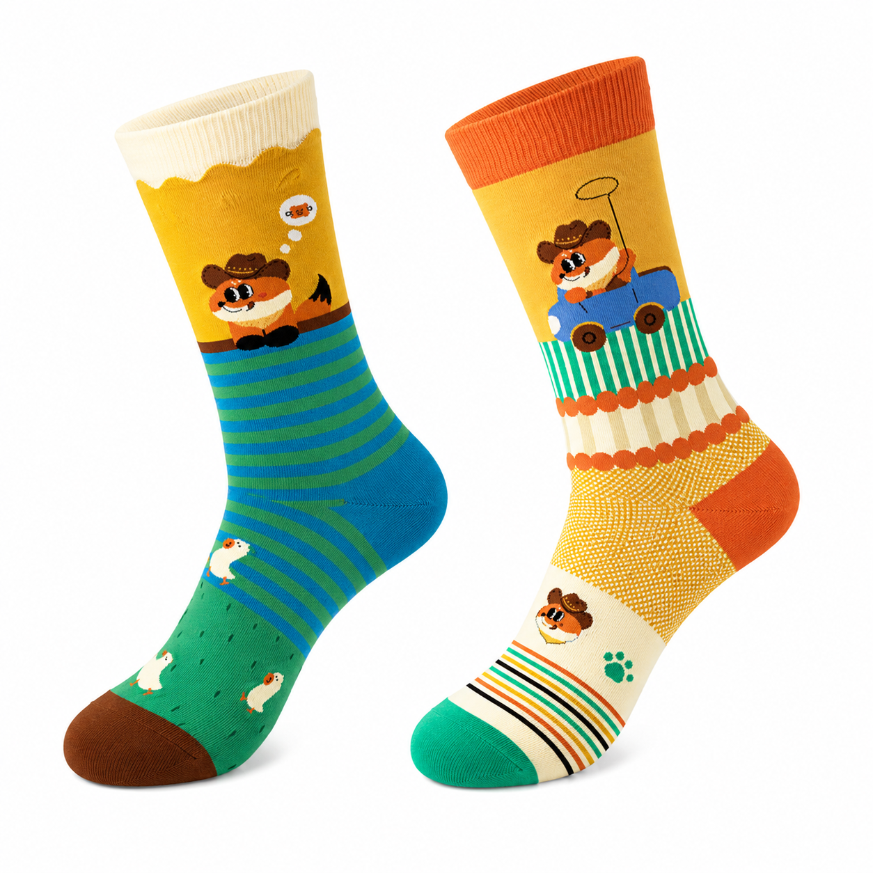 Unisex Illustrated Fox Bubble-Cuff Crew Socks – Cute Spring Summer Fashion Socks