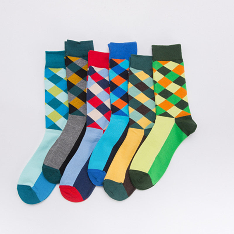 Argyle Skate Crew Socks - Sky Blue Navy