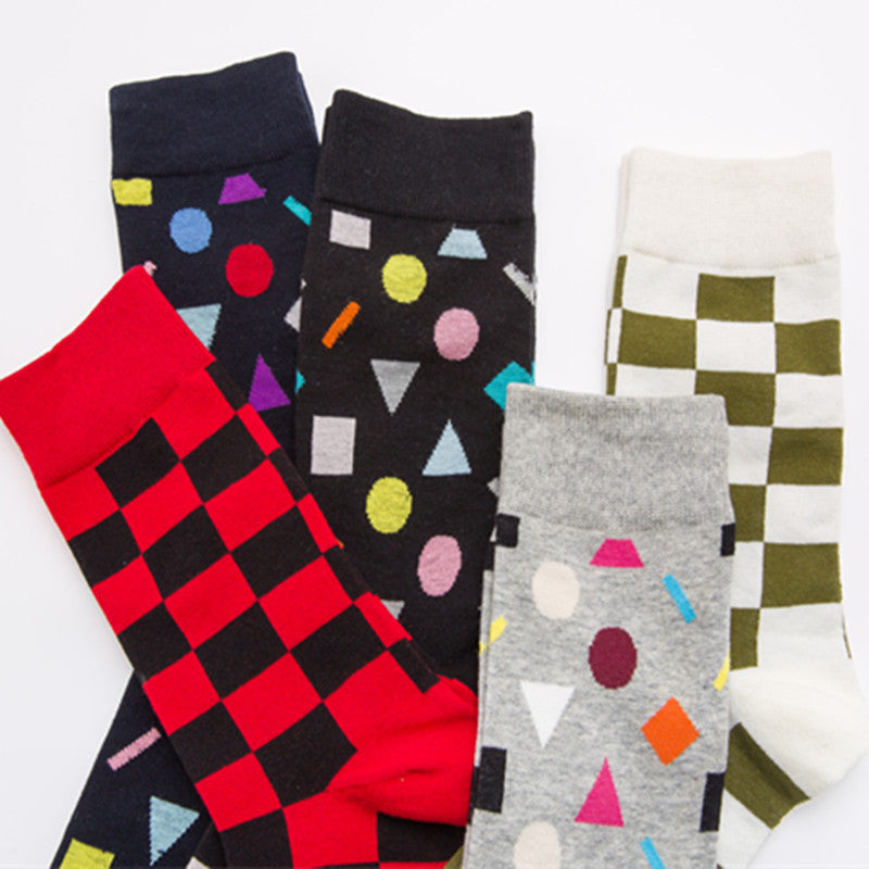 Geometric Crew Socks - Dark Red Black