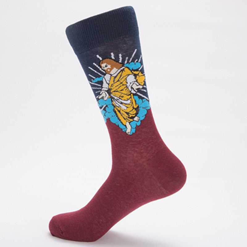 Painted Figure Crew Socks - Woman With Umbrella
