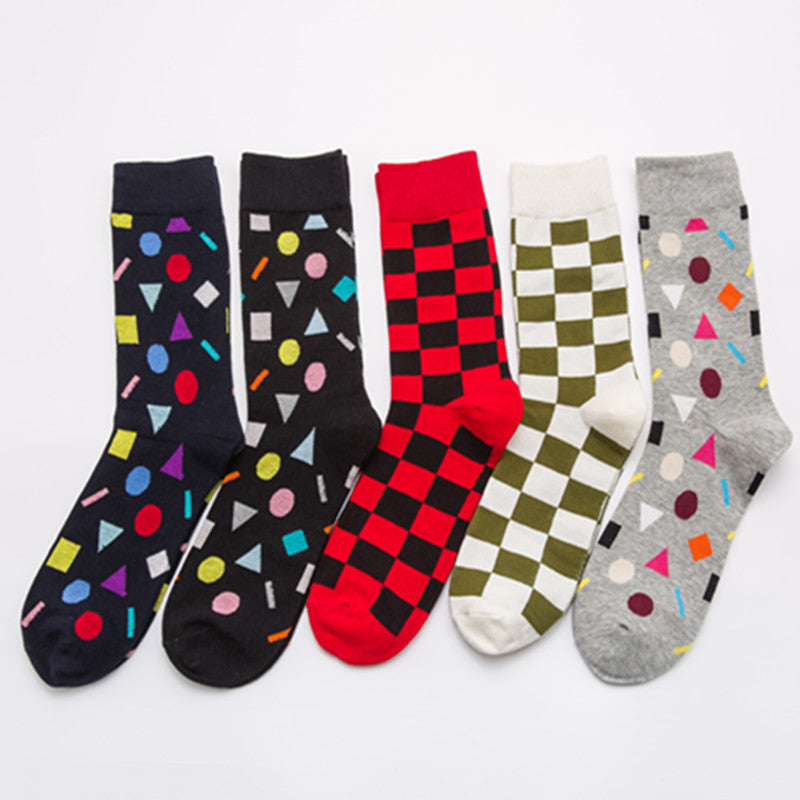 Geometric Crew Socks - Black Geometric