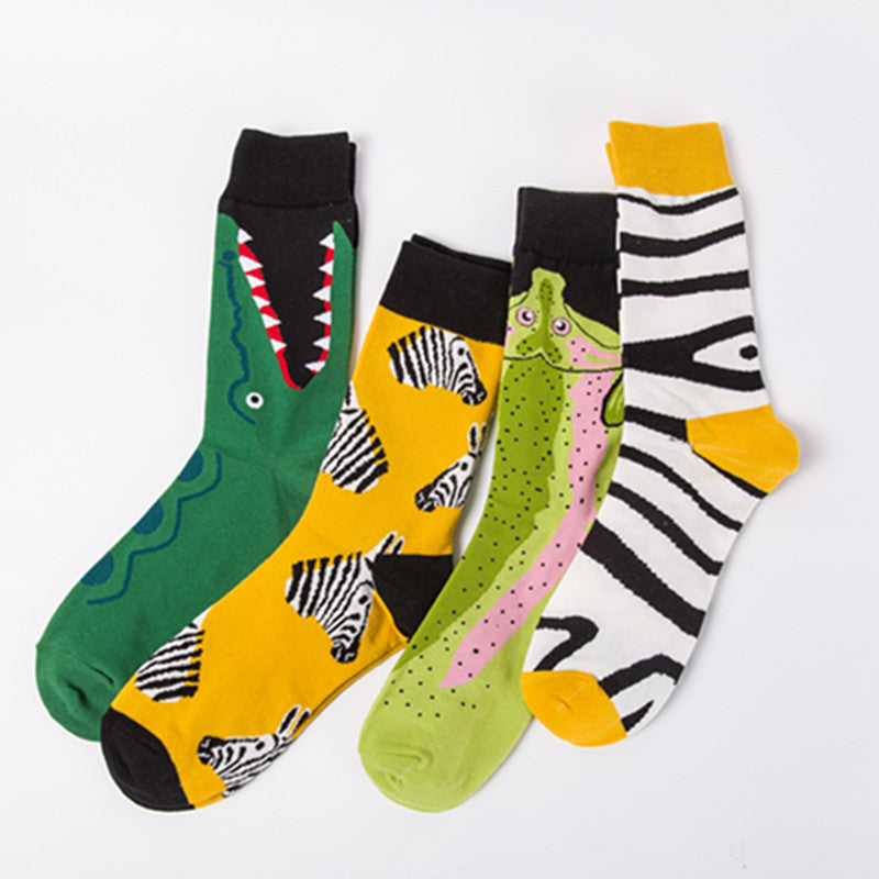 Animal Graphic Crew Socks - Salmon