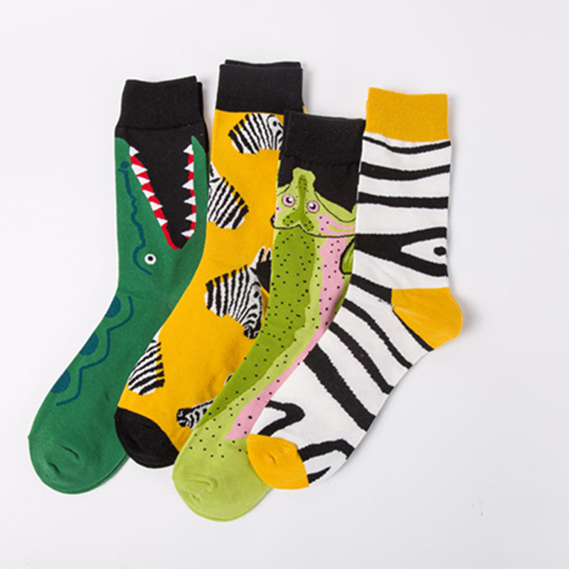 Animal Graphic Crew Socks - Zebra Stripe
