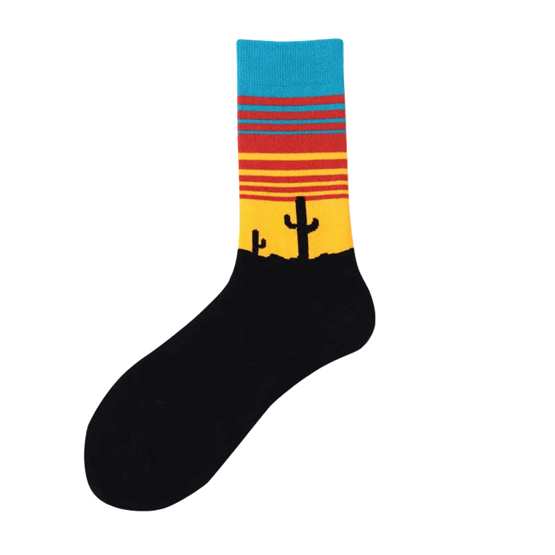 Men’s Happy Abstract Crew Socks – Stay-Put Cotton-Blend Streetwear Socks