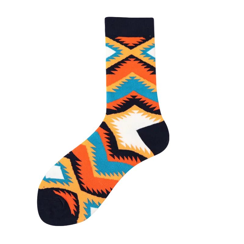 Men’s Happy Abstract Crew Socks – Stay-Put Cotton-Blend Streetwear Socks