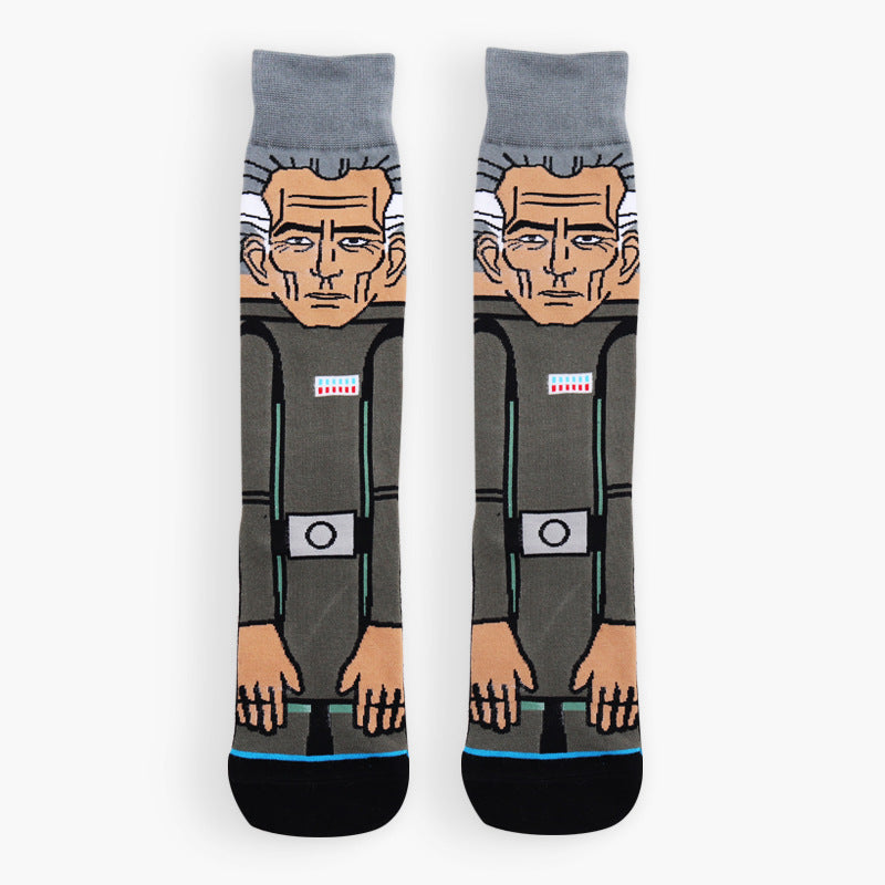 Men’s Dark Warrior Cartoon Crew Socks – Anime-Inspired Cotton-Blend Streetwear Socks