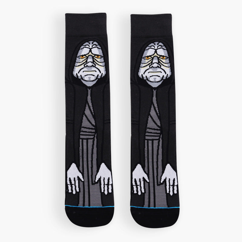 Men’s Dark Warrior Cartoon Crew Socks – Anime-Inspired Cotton-Blend Streetwear Socks