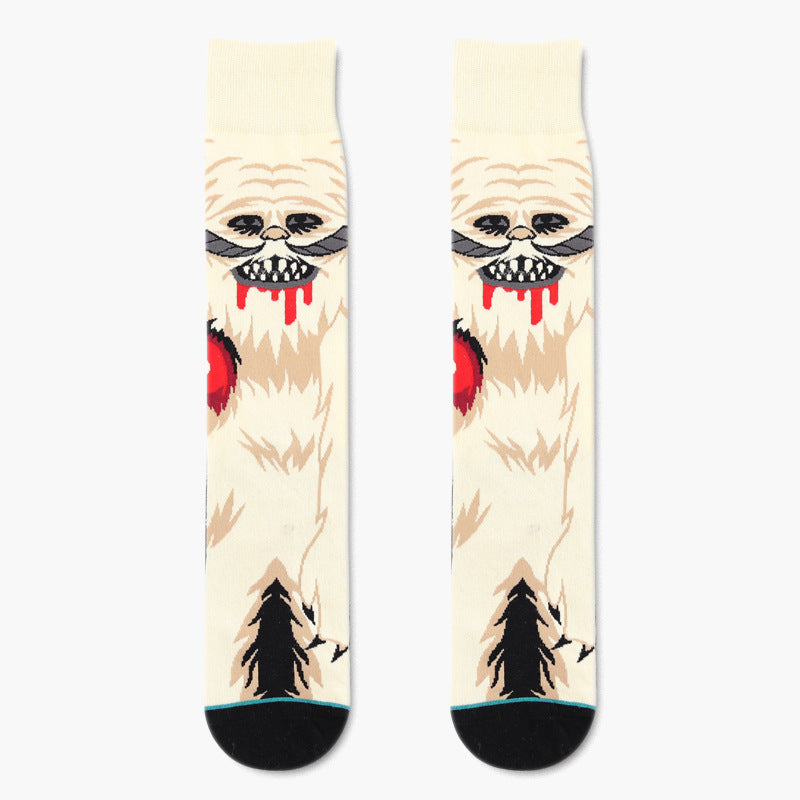 Men’s Dark Warrior Cartoon Crew Socks – Anime-Inspired Cotton-Blend Streetwear Socks