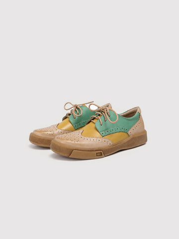 Dandy Block Beige Multi-Colour Leather Brogue Derby Shoes