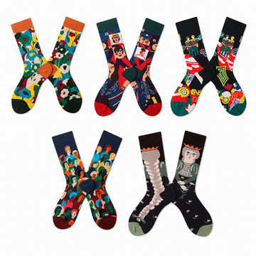 Unisex Abstract Portrait Jacquard Crew Socks – French-Inspired Matching Couple Socks